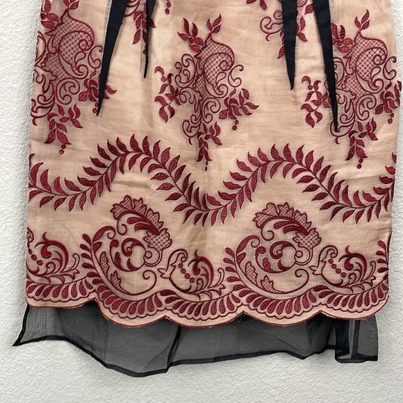 Stella McCartney Bolsena Dress Mini Mesh Overlay Embroidered Black Beige Red 40 - Picture 4 of 16